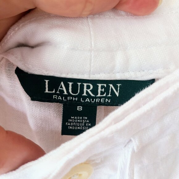 Lauren Ralph Lauren White 100% Linen Drawstring Straight Leg Pants Size 8 - Picture 12 of 16